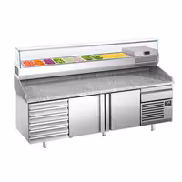 Table réfrigérée à pizza Premium PLUS - 2305 x 800 mm - avec 2 portes & 7 tiroirs - incl. vitrine réfrigérée de présentation - 10x GN 1/3