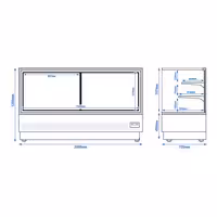 Commercial cake display fridge - 782L - 2000mm - Double glazing - square - with 2 glass shelves - rear sliding doors - for patisserie - Black