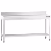 Rozsdamentes acél munkaasztal PREMIUM - 2000x800 mm - alsó polccal & hátsó peremmel