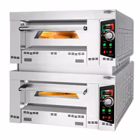 Gas Deck Pizza Oven - Twin Deck - Refractory Stone Deck - 6+6 x Ø 34cm (13.4") - 230V Single Phase - Mechanical Controls - up to 450°C - incl. Frame - with Connecting piece