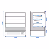 Commercial multideck display fridge - Open front - 1200mm - 390L - with 3 shelves - Black