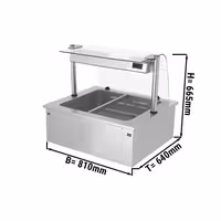Banho-maria de encastre (drop-in) - 800mm - 2x GN 1/1 - 1,46 kW - com protetor de vidro