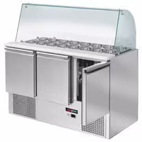 Pult za pripremu salate ECO - 1368 mm - 368 l - 3 vrata - s visokom staklenom nadogradnjom za 4x GN 1/1