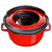 STAUB | Cast Iron Fondue Set – Ø 16 cm - Cherry Red - 4 Forks, Burner, Board
