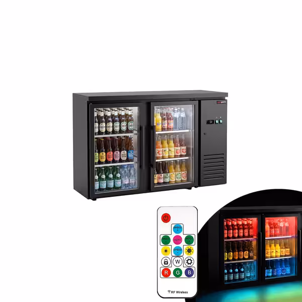 Premium hladnjak za bar i pića - 1460 mm - s 2 staklena vrata i RGB LED rasvjetom