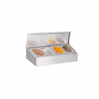 Soporte para cubetas GN de acero inoxidable - 4x GN 1/4 - con cubetas y tapas