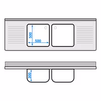 Sudoper s ormarićem PREMIUM - inox - 2000 x 700 mm - sa 2 korita - korita sredina