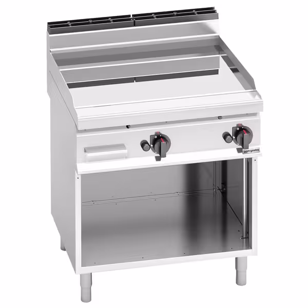 Plinski roštilj - 13,8 kW - Glatka - površina pečenja: 795x500 mm - na otvorenom ormariću - satinirana (Scotch-Brite) završna obrada
