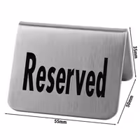 (6 adet) Masaüstü Rezerve Tabelası - Çift Taraflı - 2'li Set - "Reserved" - Paslanmaz Çelik - 55x50mm