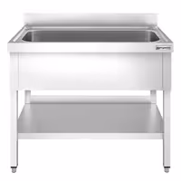 Grovdiskbänk i rostfritt stål PREMIUM - 1200x600 mm - med underhylla - 1 ho - med stänkskydd