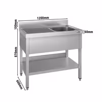 Sudoper ECO - 1200x600 mm - s donjom policom - s 1 koritom - korito desno