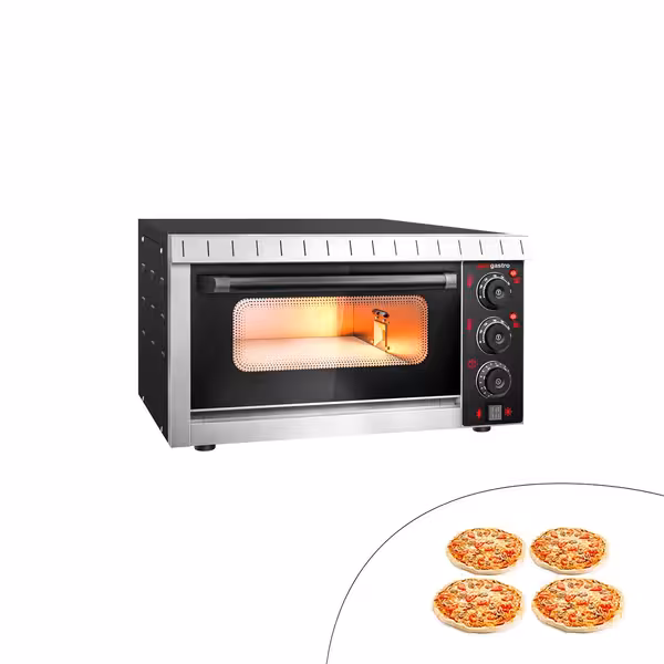 Electric Deck Pizza Oven - Single Deck - 4 - Ø 20cm (8") - 230V Single Phase - Mechanical Controls - Black - up to 350°C