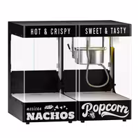 Commercial Popcorn Machine with Nacho Warmer - 1.31kW - 5kg/h - with 1 kettle - Black