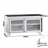 Rozsdamentes acél munkaszekrény PREMIUM – 1400x700 mm – tolóüvegajtóval – gránit munkalapmal