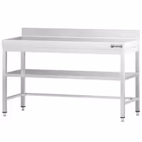 طاولة عمل ستانلس ستيل PREMIUM - 1500x600mm - مع رف سفلي & حاجز خلفي & تدعيم