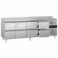 Aukstuma galds ECO - 2230x700 mm - 553 l - ar 8 atvilktnēm - Ar apmali - ventilējama dzesēšana - R290