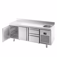 Mostrador refrigerado PREMIUM PLUS - 1960x600mm - de trabajo con fregadero - 385 l - refrigeración ventilada - con alzatina