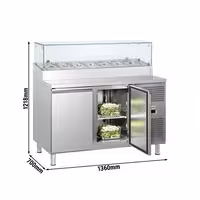 Stół przygotowawczy ECO – 1360 mm – z 2 drzwiami – z nadstawką szklaną na 7x GN 1/3