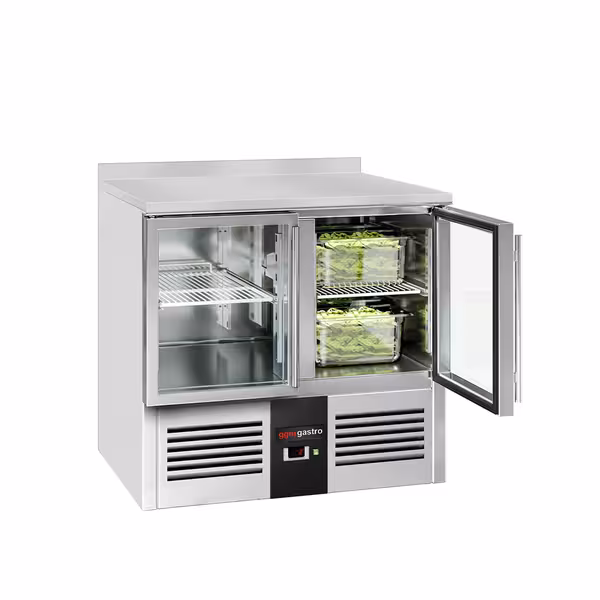 Rashladni pult PREMIUM - 900x700 mm - 240 l - Statičko hlađenje - s 2 staklena vrata - s podignutim rubom