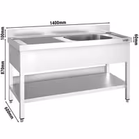 Sudoper PREMIUM - 1400x600 mm - s donjom policom - s 1 koritom - korito desno - inox