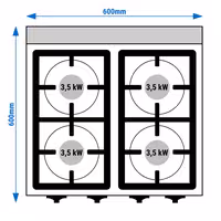 Plinsko kuhalo - 600x600x430 mm - 14 kW - 4 plamenika - nadpultni