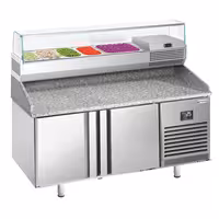 Pizzapult PREMIUM PLUS - 1490x700 mm - 2 ajtó - feltéthűtővel - 6x GN 1/4 - gránit munkalappal