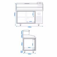 Pizzapult PREMIUM PLUS - 1490x700 mm - 0 ajtó + 4 fiók - feltéthűtővel - 6x GN 1/4 - gránit munkalappal