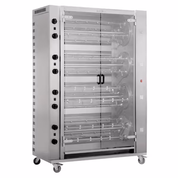 Commercial Gas Chicken Rotisserie Oven - 74.4kW - with 16 Skewers for up to 96 chickens