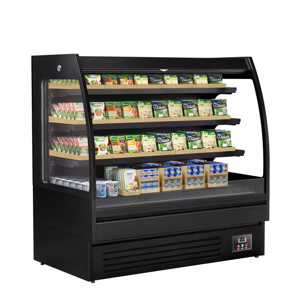 Commercial multideck display fridge - Open front - 1500mm - 480L - with 3 shelves - Black