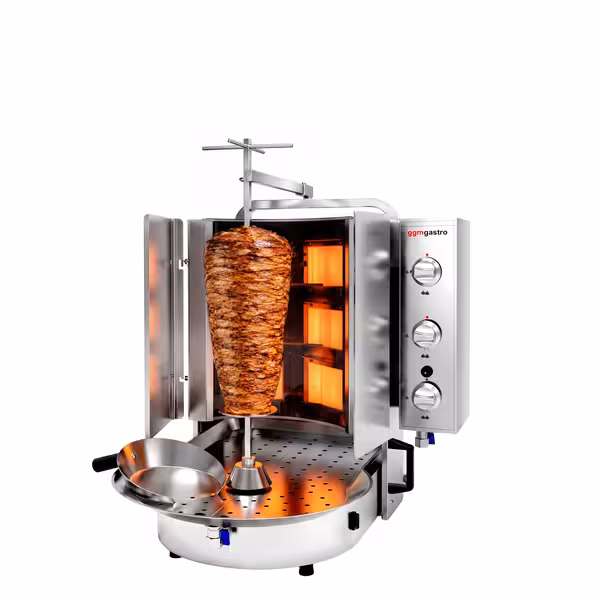 Gas Doner Kebab Grill (Shawarma/Gyros) – with Bottom Motor – ROBAX® Glass – 6 Burners – max. 60 kg – 12 kW