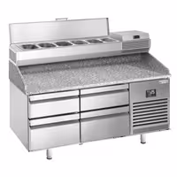 طاولة تحضير بيتزا مبردة PREMIUM PLUS - 1490x700 mm - 4 أدراج - سطح عمل جرانيت - شامل وحدة تبريد علوية - 6x GN 1/4