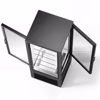 4-Sided Glass Display Fridge - 440L - 675mm - Double glazing - with 5 glass shelves - front & rear glass doors - for drinks & dairy - Black