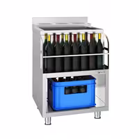 Koktel stanica - inox - 600x600 mm - s 3 hladna bazena s odvodom & Šipka za čuvanje boca