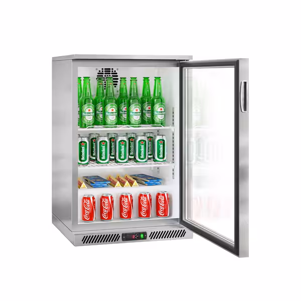 Barski hladnjak - 600 mm - 130 l - s 1 staklena vrata - inox