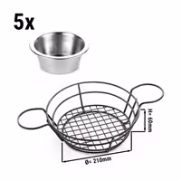 (15 pcs) Serving Basket - SNACKHOLDER - Stainless Steel - Round - Ø210mm - with Dip Cups