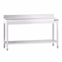 Rozsdamentes acél munkaasztal PREMIUM - 1600x700 mm - alsó polccal & hátsó peremmel