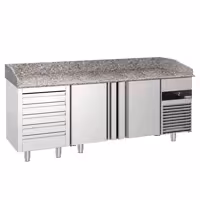 Stół chłodniczy do pizzy PREMIUM – 2100 x 800 mm – z 2 drzwiami i 5 szufladami