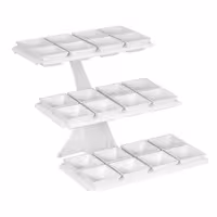Etagere / Buffet Stand - Powder-coated stainless steel & melamine - White - square - Height: 420mm - incl. 24 Melamine bowls 100x100mm - with 3 shelves