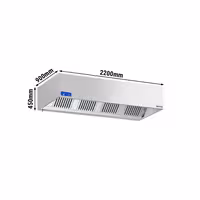 Commercial Wall-Mounted Extractor Hood with Motor - 2200mm - with Speed Controller, Baffle Filters & Lighting