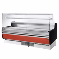 Serve Over Counter - 1935mm - front and sides glass, rear open - capacity 213 litres - red front panel