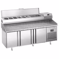 Commercial Pizza Prep Counter - Granite Top PREMIUM PLUS - 1980x700mm - with 3 doors - incl. refrigerated topping unit - 9x GN 1/4