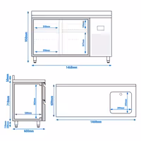 Mostrador refrigerado PREMIUM PLUS - 1468x600mm - de trabajo con fregadero - 4 cajones - encimera con alzatina - 250l