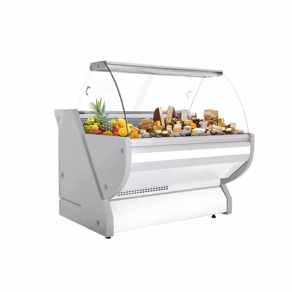 Csemegepult - 1325x1150 mm - 260 liter - statikus - hajlított frontüveges - fehér - gránit munkalap
