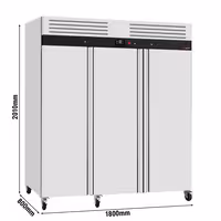 Saldētavas skapis no nerūsējošā tērauda ECO - 1800 mm - 2100 l - -18/-22 °C - ar 3 durvis - R290, klimata klase 4, digitālais termostats, ventilējama dzesēšana, slēdzamas durvis, 6 ritenīši, 9 restes