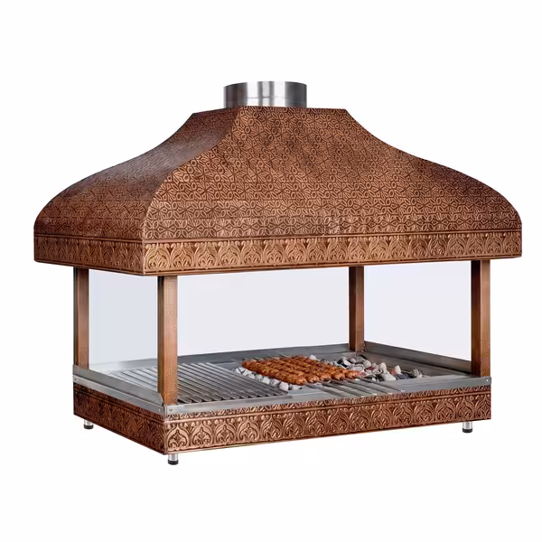 Copper Charcoal Grill - 2000mm - Grill Grate: 1800x500mm