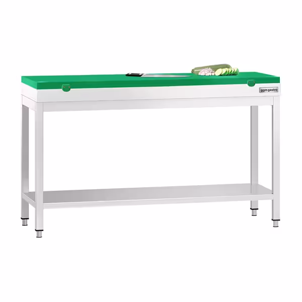 Roostevabast terasest töölaud PREMIUM - 1500x600 mm - alumise riiuliga & tugevdatud tööpinnaga