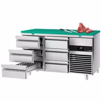 Aukstuma galds PREMIUM - 1400x700 mm - 281 l - Krāsa zaļa - ar 6 atvilktnēm - iesk. griešanas dēli zaļa