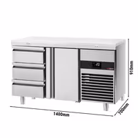 Commercial Counter Fridge PREMIUM - 1400x700mm - with 1 door - 3 drawers - incl. cutting board white - capacity 281 litres