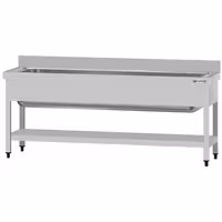 Grovdiskbänk i rostfritt stål ECO - 1800x700 mm - med underhylla - 1 ho mitten - med stänkskydd
