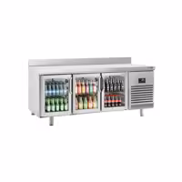 Stół chłodniczy barowy do napojów Premium PLUS – 1960 x 600 mm – z 3 drzwiami szklanymi i rantem
